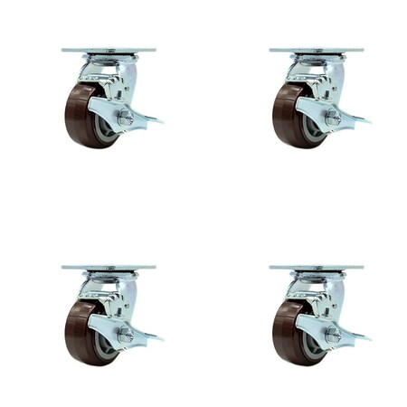 Service Caster Tool Box Caster Wheel Set 4'' Maroon Polyurethane Swivel Casters, 4PK TOOL-SCC-30CS420-PPUB-TLB-4
